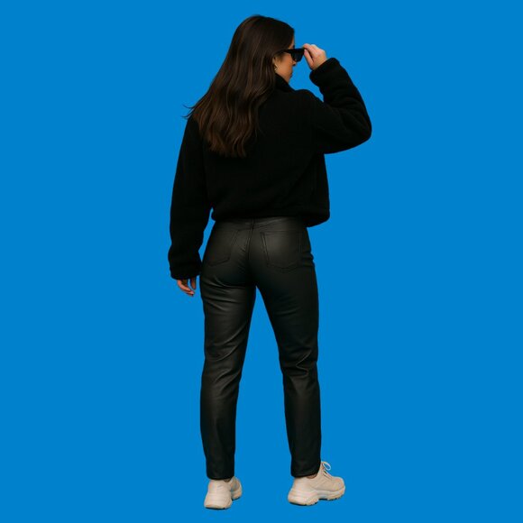 ZARA Faux Leather Straight-Leg Pants in Black High-Rise Vegan Leather (Size 8) - Picture 2 of 9